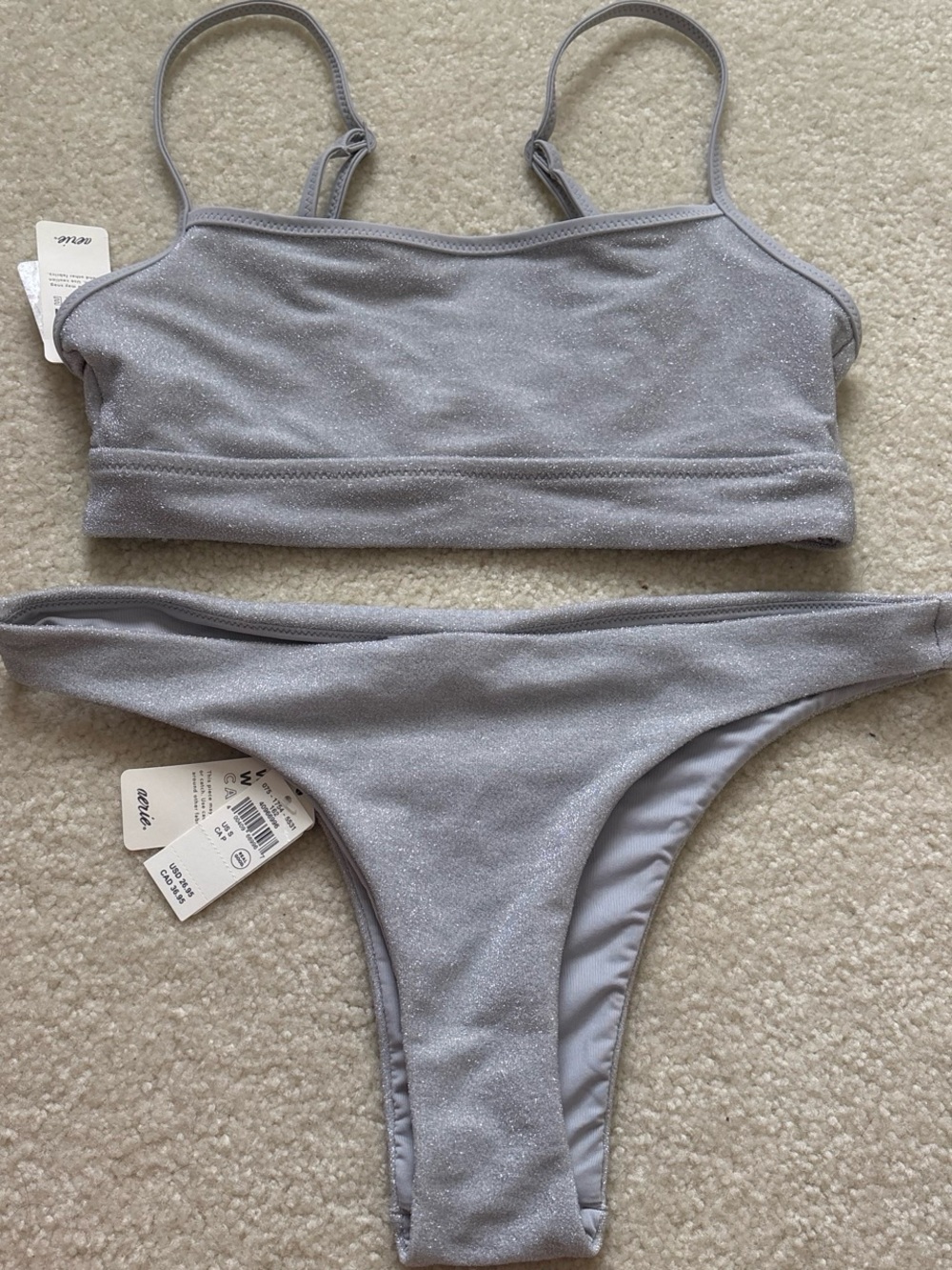aerie Silver Shimmer Bikini Set - Bralette Top & Cheeky Bottom